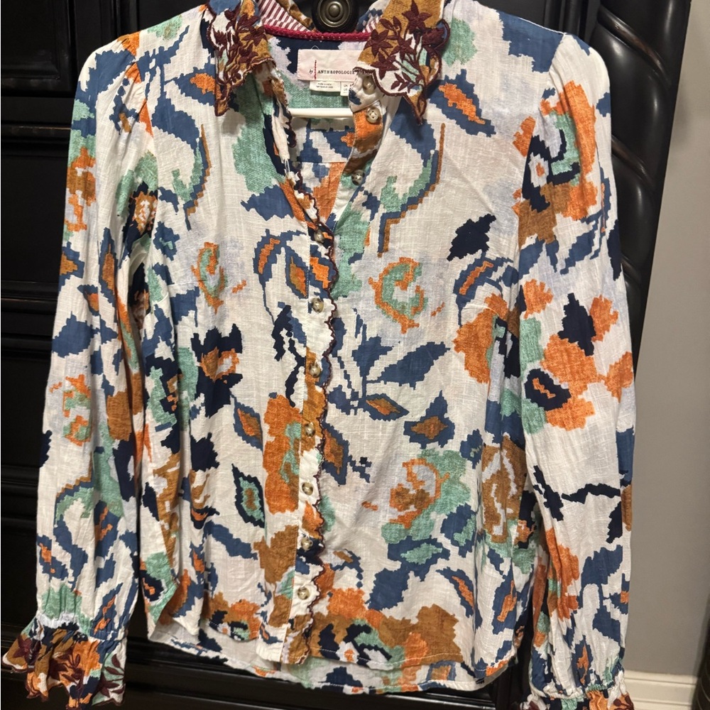 Anthropologie Floral Multicolor Button-Up Blouse